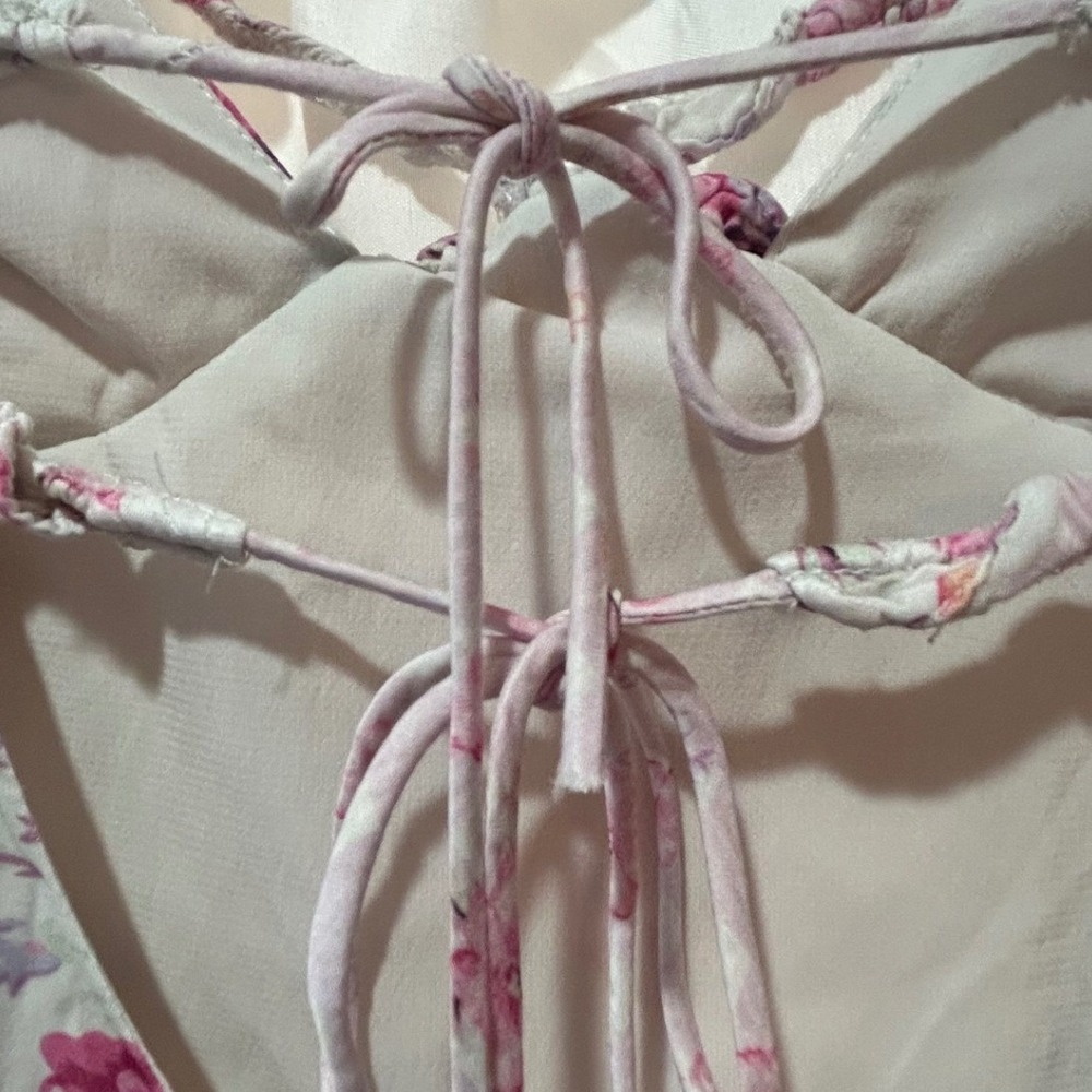 For Love & Lemons Taylor Midi Dress XXS Floral Satin Slit Cottagecore Romantic - Picture 12 of 12